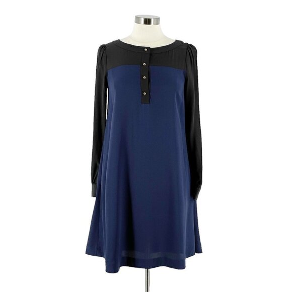 Kate Spade Silk Colorblock Black Blue Popover Shift Career Dress Pockets Small - Picture 2 of 8